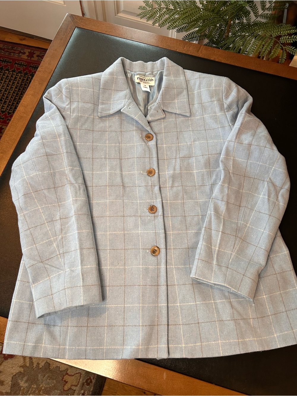 Pendleton Pale Blue Windowpane Wool Blazer